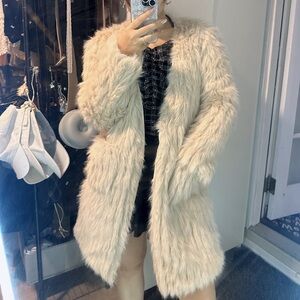 Women's Cream Faux Fur Coat